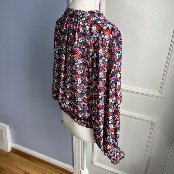 Rachel Zoe Flowy Peasant Top Puffy Sleeves Floral Print Blue Pink Size Small - Picture 4 of 12